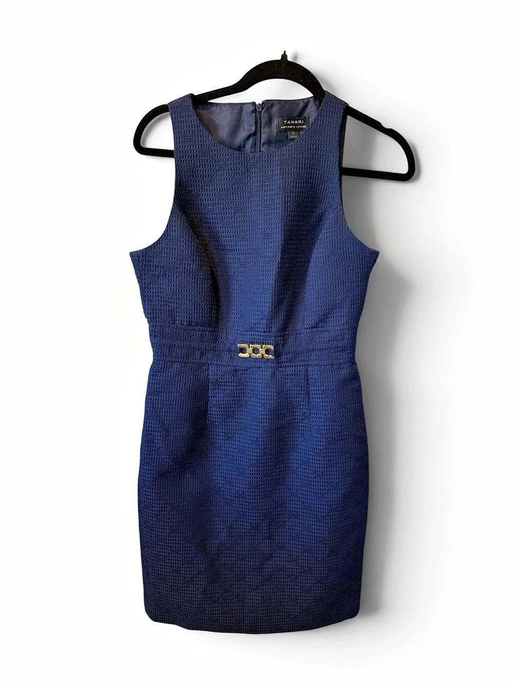 Tahari Arthur S. Levine Navy Textured Sheath Dress Size 4